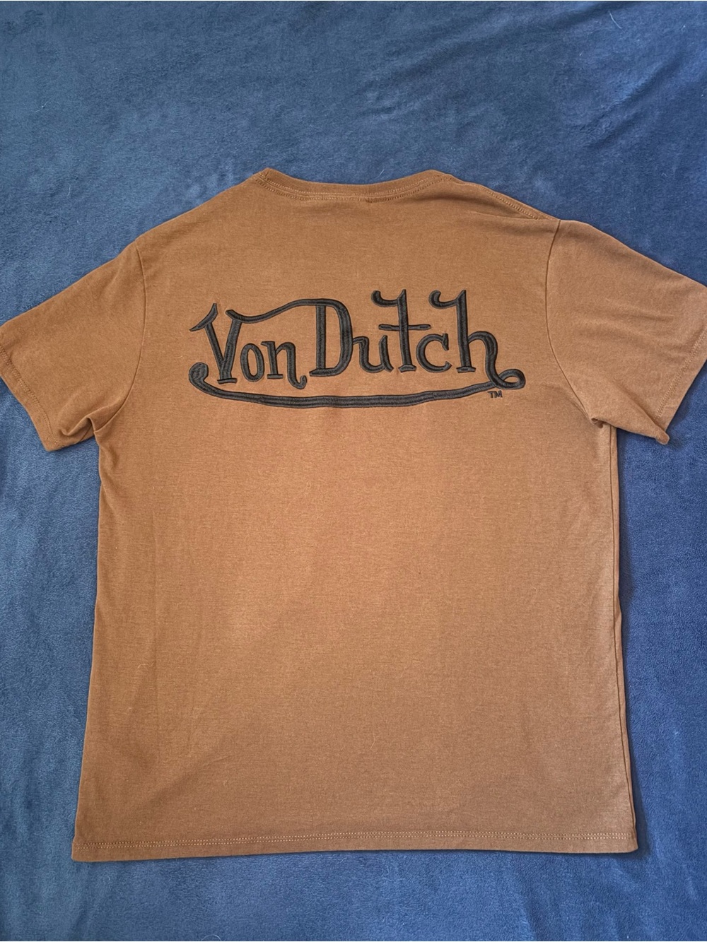 Y2K Von Dutch Brown Men’s Embroidered Logo T-Shirt